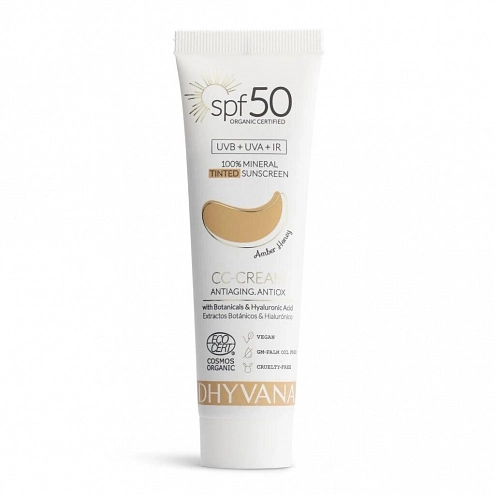 Dhyvana Natural 100% Mineral Tinted Sunscreen SPF 50 Tinted Face Cream Amber Honey 50 ml Dhyvana Natural 100% Mineral Tinted Sunscreen SPF 50 Tinted Face Cream Amber Honey 50 ml