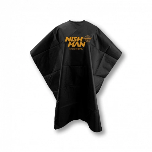NishMan kadernícka pláštenka s logom, čierna